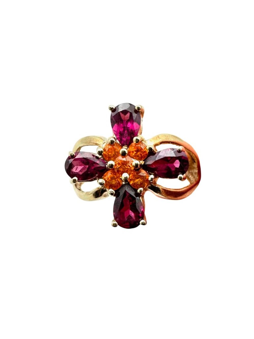 Unique Womens Ring 14K Gold Garnet Citrine 4 Grams Size 7 Estate Jewelry - Picture 3 of 5